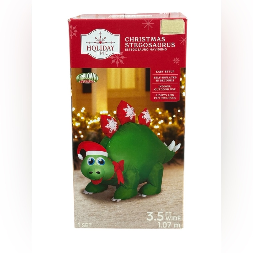 Adorable Holiday Time Christmas Stegosaurus Inflatible 3.5 ft wide BRAND NEW